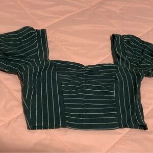 Me to We Dark Green Striped Square-Neck Crop Top